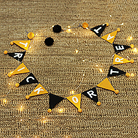 Wool felt garland, 'Trick or Treat Party' - Halloween-Themed Black and Yellow Wool Felt Garland