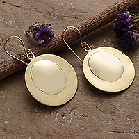 Brass dangle earrings, 'Radiant Ellipse' - Artisan-Made High-Polished Brass Ellipse Dangle Earrings