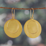 Brass dangle earrings, 'Radiant Ellipse' - Artisan-Made High-Polished Brass Ellipse Dangle Earrings
