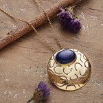 Lapis lazuli pendant necklace, 'Glowing Seer' - High-Polished Brass and Lapis Lazuli Pendant Necklace
