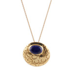 Lapis lazuli pendant necklace, 'Glowing Seer' - High-Polished Brass and Lapis Lazuli Pendant Necklace