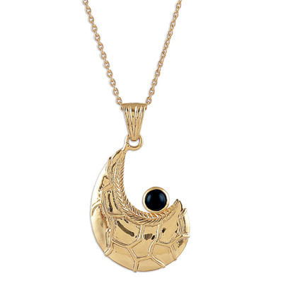 Onyx pendant necklace, 'Enigmatic Charmer' - Semi-Abstract Black Onyx Brass Pendant Necklace