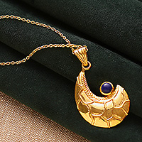 Lapis lazuli pendant necklace, 'Wise Charmer' - Semi-Abstract Lapis Lazuli Brass Pendant Necklace