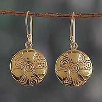 Brass dangle earrings, 'Symphony of Balance' - Brass Dangle Earrings with Engraved Patterns from India