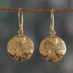 Brass dangle earrings, 'Symphony of Balance' - Brass Dangle Earrings with Engraved Patterns from India
