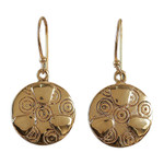 Brass dangle earrings, 'Symphony of Balance' - Brass Dangle Earrings with Engraved Patterns from India