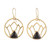 Onyx dangle earrings, 'Lotus Night' - Lotus-Themed Brass and Black Onyx Dangle Earrings from India