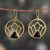 Onyx dangle earrings, 'Lotus Night' - Lotus-Themed Brass and Black Onyx Dangle Earrings from India