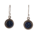 Drusy quartz dangle earrings, 'Sparkling Intuition' - Classic Blue Drusy Quartz Cabochon Dangle Earrings