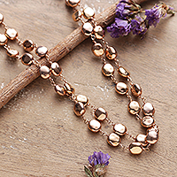 Rose gold-plated link strand necklace, 'Glorious Beans' - High-Polished 22k Rose Gold-Plated Link Strand Necklace