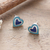 Sterling silver stud earrings, 'Blue Fancy Heart' - Hand-Painted Silver Heart Stud Earrings in Blue Shades