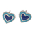 Sterling silver stud earrings, 'Blue Fancy Heart' - Hand-Painted Silver Heart Stud Earrings in Blue Shades