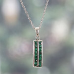 Rhodium-plated emerald pendant necklace, 'Path to Glory' - Indian-Made Rhodium-Plated 1-Carat Emerald Pendant Necklace