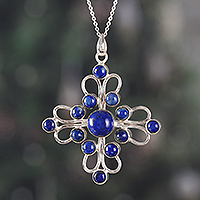 Lapis lazuli pendant necklace, 'Regal Magnificence' - Silver Necklace with Lapis Lazuli Openwork Floral Pendant