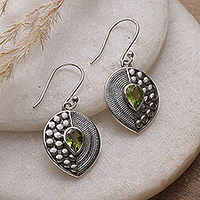 Peridot dangle earrings, 'Trendy Textures' - Textured Sterling Silver Dangle Earrings with Peridot Stones