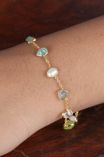 Gold-plated multi-gemstone station bracelet, 'Harmonious Force' - 18k Gold-Plated Ten-Carat Multi-Gemstone Station Bracelet