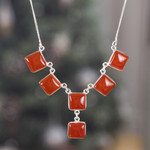 Carnelian pendant necklace, 'Flare Glam' - Indian-Made Geometric Carnelian Cabochon Pendant Necklace