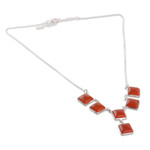 Carnelian pendant necklace, 'Flare Glam' - Indian-Made Geometric Carnelian Cabochon Pendant Necklace