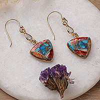 Gold-plated reconstituted turquoise and blue topaz dangle earrings, 'Royal Hue' - Gold-Plated Reconstituted Turquoise and Blue Topaz Earrings