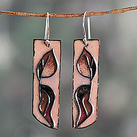 Vitreous enamel and copper dangle earrings, 'Fancy Leaves' - Vitreous Enamel on Copper Leaf-Themed Dangle Earrings