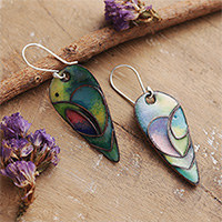 Vitreous enamel and copper dangle earrings, 'Peacock Feather Glory' - Vitreous Enamel on Copper Peacock Feather Dangle Earrings