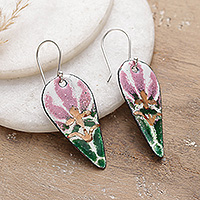 Vitreous enamel and copper dangle earrings, 'Bold Blooming Beauty' - Abstract Floral Vitreous Enamel on Copper Dangle Earrings