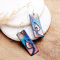 Vitreous enamel and copper dangle earrings, 'Glowing Flames' - Modern Flame-Themed Vitreous Enamel on Copper Earrings