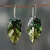 Hand-painted copper dangle earrings, 'Timeless Leafage' - Artisan-Made Leaf-Shaped Copper Dangle Earrings in Green