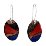 Vitreous enamel and copper dangle earrings, 'Modern Appeal' - Vitreous Enamel on Copper Earrings with Abstract Design