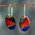 Vitreous enamel and copper dangle earrings, 'Modern Appeal' - Vitreous Enamel on Copper Earrings with Abstract Design