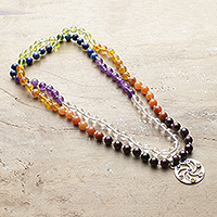 Multi-gemstone beaded pendant necklace, 'Chakra Spell' - One-Carat Multi-Gemstone Chakra Beaded Pendant Necklace