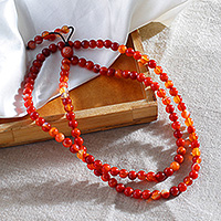 Carnelian beaded necklace, 'Sunset Lights' - Artisan-Made Natural Carnelian Beaded Necklace from India