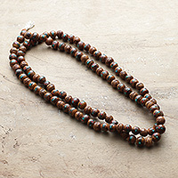 Wood beaded necklace, 'Memories of Siddhartha' - Handmade Bodhi Fig Wood and Resin Beaded Necklace from India