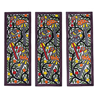 Madhubani paintings, 'Harmony' (set of 3) - Set of 3 Nature-Themed Vegetable Dye Madhubani Paintings