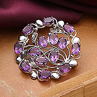 Rhodium-plated amethyst brooch pin, Immaculate Purple