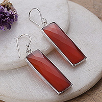 Carnelian dangle earrings, 'Idol of Courage' - Natural 28-Carat Checkerboard Cut Carnelian Dangle Earrings