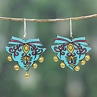 Ceramic chandelier earrings, 'Regal Ribbons' - Indian Artisan-Made Hand-Painted Ceramic Chandelier Earrings