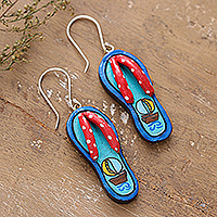 Ceramic dangle earrings, 'Hawaiian Sandals' - Tropical-Themed Hand-Painted Ceramic Sandal Dangle Earrings