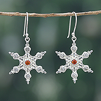 Sterling silver dangle earrings, Snowflake Flame