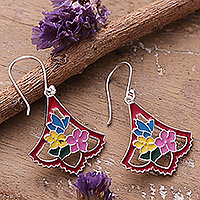 Sterling silver dangle earrings, 'Bouquet Hues' - Spring Bouquet-Shaped Enamel Dangle Earrings Made in India