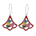 Sterling silver dangle earrings, 'Bouquet Hues' - Spring Bouquet-Shaped Enamel Dangle Earrings Made in India