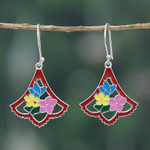 Sterling silver dangle earrings, 'Bouquet Hues' - Spring Bouquet-Shaped Enamel Dangle Earrings Made in India