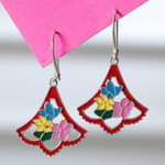 Sterling silver dangle earrings, 'Bouquet Hues' - Spring Bouquet-Shaped Enamel Dangle Earrings Made in India