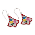 Sterling silver dangle earrings, 'Bouquet Hues' - Spring Bouquet-Shaped Enamel Dangle Earrings Made in India