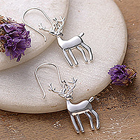 Sterling silver dangle earrings, 'Charmed Deers' - High-Polished Deer-Shaped Sterling Silver Dangle Earrings