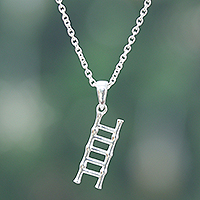 Sterling silver pendant necklace, 'Ladder to Style' - High-Polished Ladder-Shaped Sterling Silver Pendant Necklace