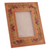 Leather photo frame, 'Floral Memory' (4x6) - Embossed Floral Crimson and Orange Leather Photo Frame (4x6)