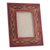 Leather photo frame, 'Starry Instant' (4x6) - Star-Patterned Red and Flamingo Leather Photo Frame (4x6)