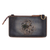 Leather sling bag, 'Circle of Flowers' - Leather Floral Sling Bag in Blue Hue with Removable Strap