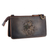 Leather sling bag, 'Circle of Flowers' - Leather Floral Sling Bag in Blue Hue with Removable Strap